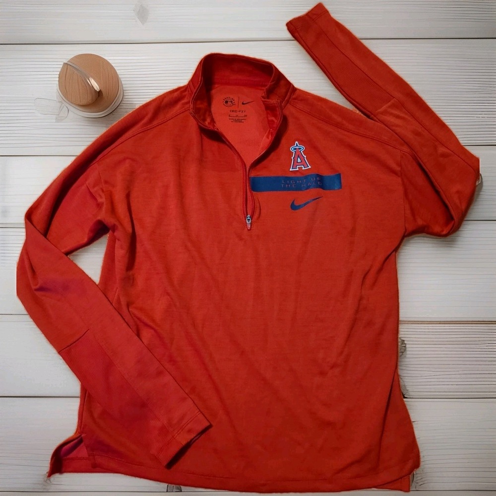 Nike Dri Fit Women's Shirt Sz S Angels Team Logo Long Sleeve Red W/Thumb-Holes